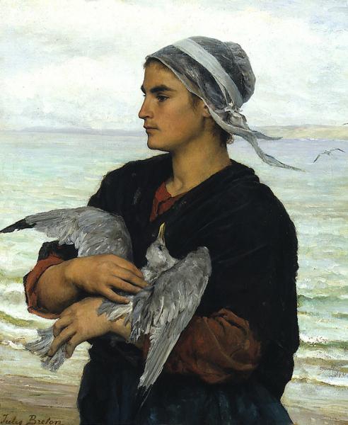 Jules Breton The Wounded Sea Gull oil painting picture